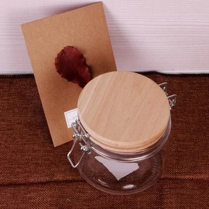 Wholesale 500ml metal clip top glass container 17oz glass storage jar with wooden glass ceramic lid