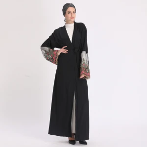 wholesale abya muslim women  new maxi modern abaya embroidery islamic clothing black open kimono