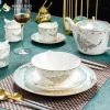 Wholesale Luxury Ceramic Bone China Green Gold Dinnerware Set Porcelain Wedding Dishes & Plate Bowl Cup for Restaurant Tableware