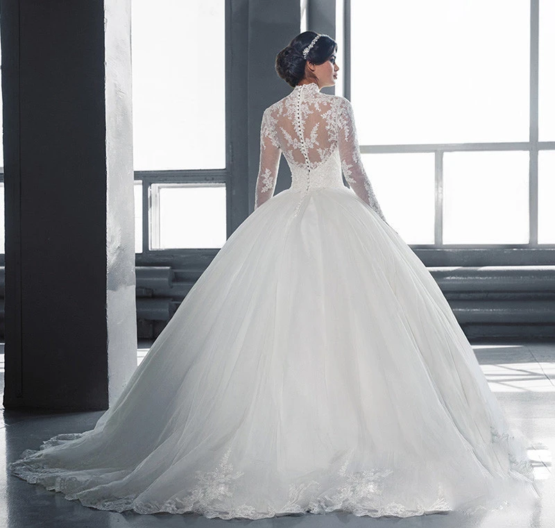 wholesale luxury lace shoulder long sleeve bride tail wedding dress New Bride wedding dress