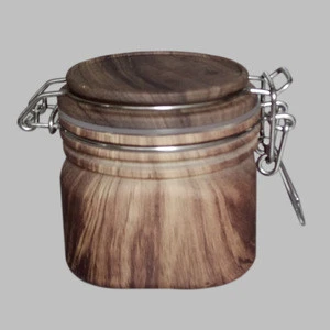 Wholesale Price 200g Square Wooden Design PET kilner jar Airtight jar packaging of JAR-2