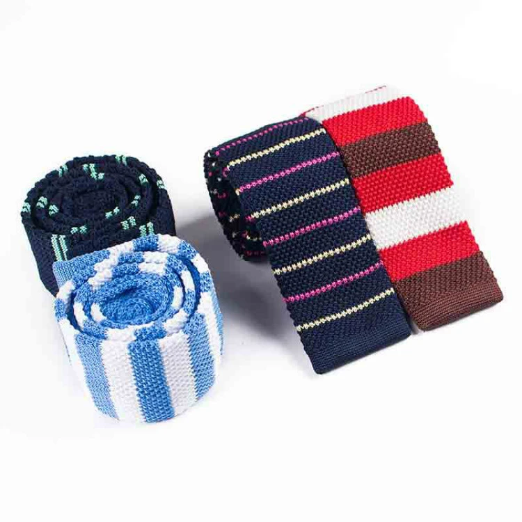Wholesale Striped Knitting Necktie Polyester Made 5.5cm Flat Fashion Skinny Ties For Men