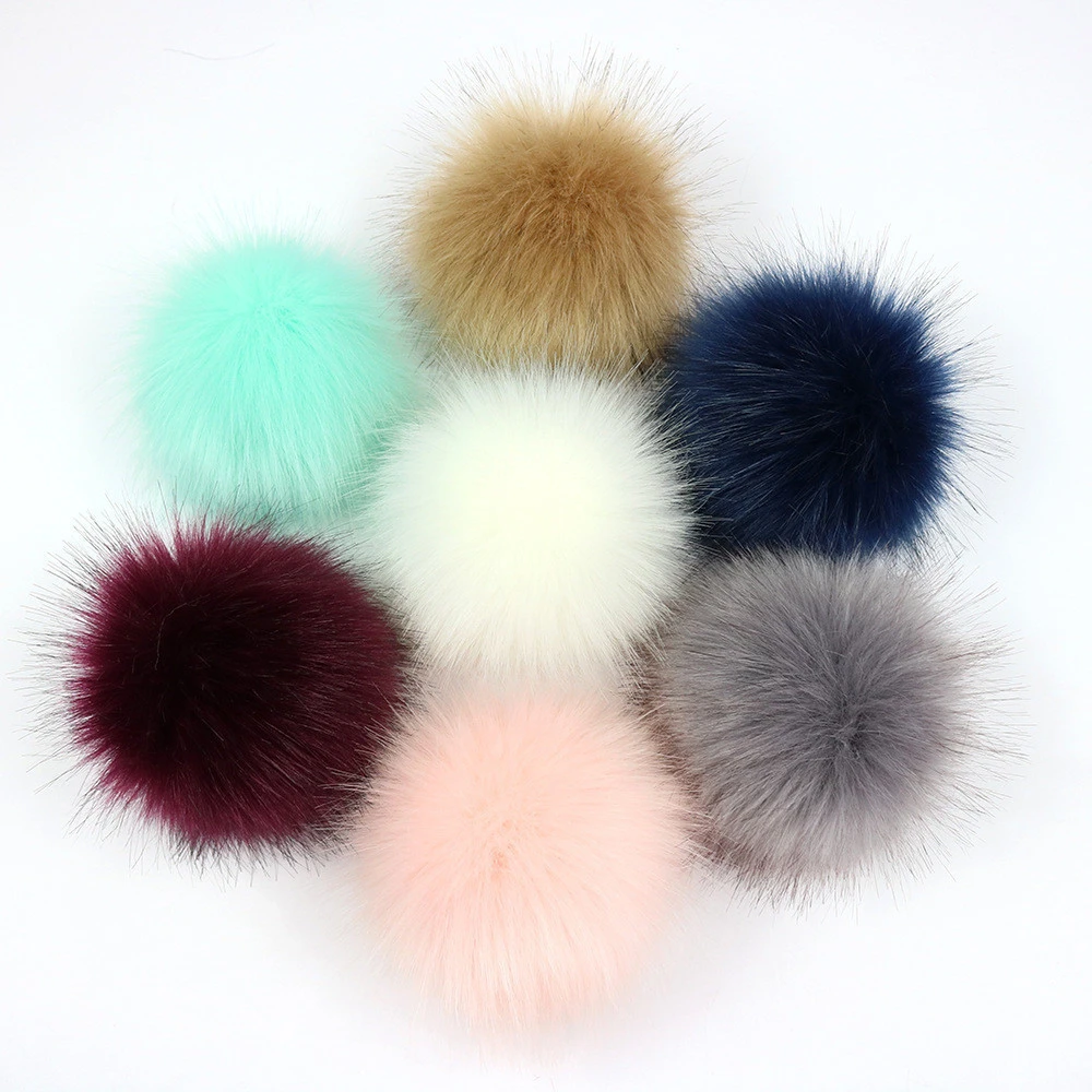 wholesale Top quality 10cm fake fur ball  for hat accessory   faux fox fur multicolour pompom with elastic band for fur slipper