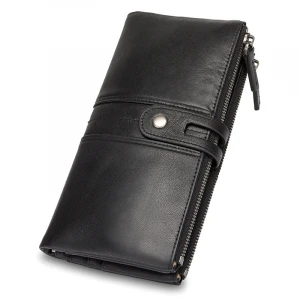 wholesale vintage 2 zipper wallets men long purse money wallet men clutch double zipper long wallet genuine leather