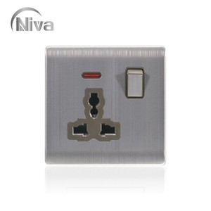 Wholesales Factory  British standard stainless steel faceplate 13A 3 pin universal multi functional switched socket with neon