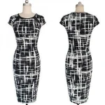 Women Casual Striped Print Wear to Work Office Career Sheath Dress