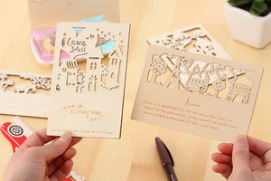 wooden souvenir wholesale postcard laser engraved and paper handmade craft/birthday gift