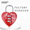 XMM-8026 manufacture red heart love shape 3 digital number password padlock zinc alloy bag luggage safety small combination lock