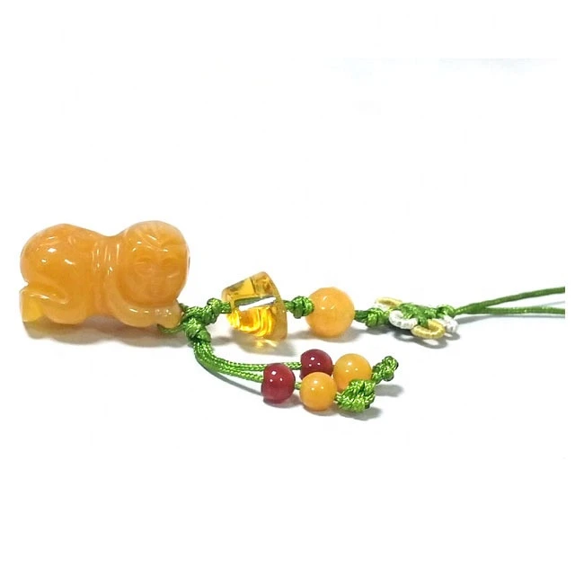 Yellow jade ornament lucky man charm nature stone pendant natural jade sculpture chinese knots crafts bag ornament
