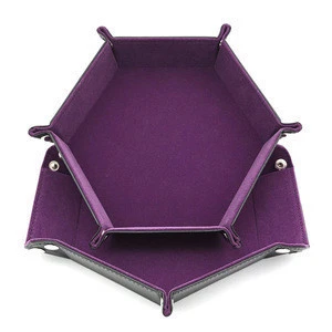 YSHE-10 Folding PU Leather Hexagon Dice Storage Tray with Purple Velvet