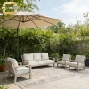 Weather Resistant Solid Wood 3-Seater Outdoor Sofa Breathable Waterproof Linen Cushion Anti-corrosion Teak Frame Stable