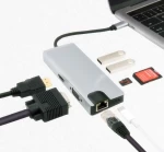 8-in-1 USB-C Multi-port Adapter Type-C Hub with USB3.0x2 + HDMI + VGA + SD/TF + Gigabit Ethernet + Type-C Charging Port