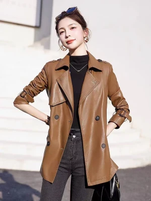 Medium-Length Korean Version of Loose Leather Jacket