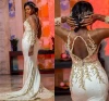 free Shipping Illusion Long Sleeve Mermaid Arabic Evening Dresses 2020 Sheer Neck Keyhole Neck Lace Beaded Luxury Plus Size Aso Ebi Prom Gown