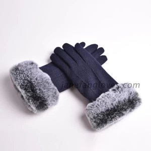 New Fashion China winter Ladies Woolen Winter Gloves with fur trim﻿