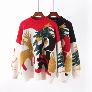 Wholesale custom cotton knitted jacquard ugly christmas sweater