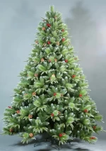 6FT PE PINE NEEDLE, PVC MIXED CHRISTMAS TREE WITH RED BERRIES AND PINE CONES