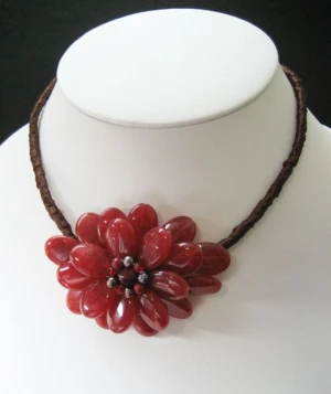 Carnelian Flower Choker Stone Necklace Earrings SET PN9