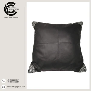 100% Pure Genuine Sheep Leather Cushion Cover With Foiled Leather Dot Corners