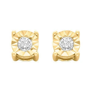10k Yellow-Gold Plated Sterling Silver 1/10ct. TDW Round-Cut Diamond Miracle-Plated Stud Earrings (J-K,I3)
