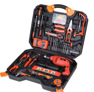 120PCS Electricians Tool Kit and Mechanic Tools and Equipment with Impact Electric Drill and Adjustable Wrench
