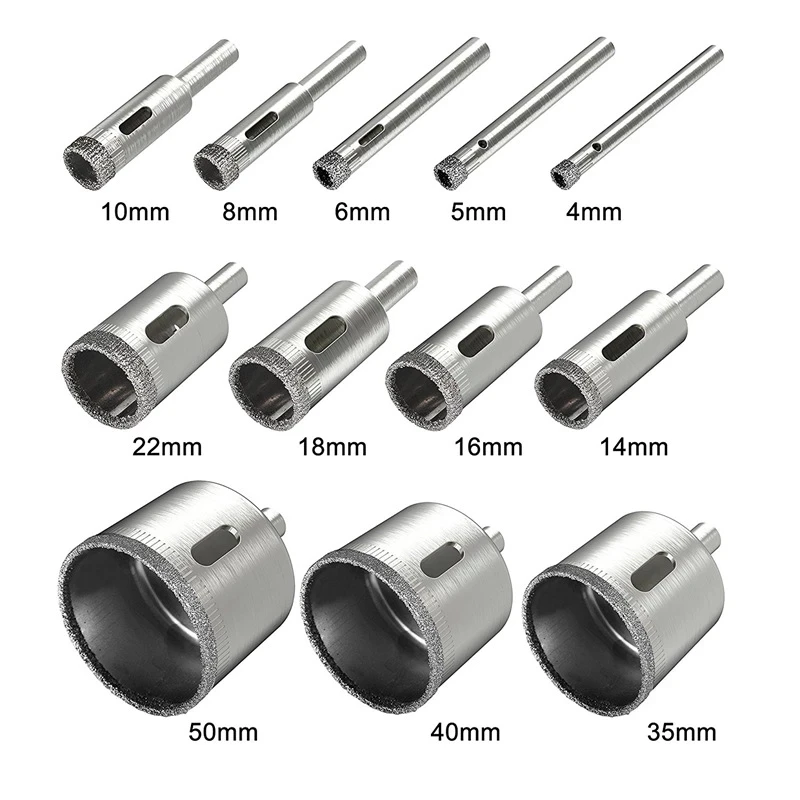 12Pcs Diamond Drill Bits Glass Tile Hole Saw Bits Set Hollow Core Drill Bits  Extractor Remover Hole Saws for Glass Ceramics