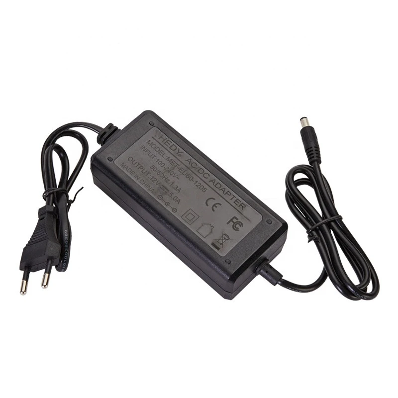 12V DC 5A 60W CCTV power adapter with two end cable