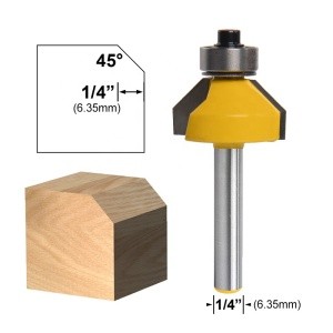 1/4&quot; shank 45 Degree Bearing Guided Chamfer/Bevel Edge Forming Router Bit - Extra Large