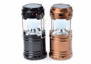 2016 Hot Sale 3*AA Battery Powered Outdoor Hand Plastic Bright Multifunctional Folding Solar Rechargeable 6 led Camping Lantern