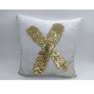 2018 Hot Custom Gold + White  Flip Sequin Pillow Case Cover Sublimation Pillow Case Cover Decorative P-14A