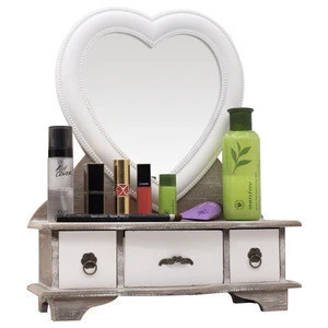 2019 Hot sale customized girls solid wood mini dresser with heart shape mirror