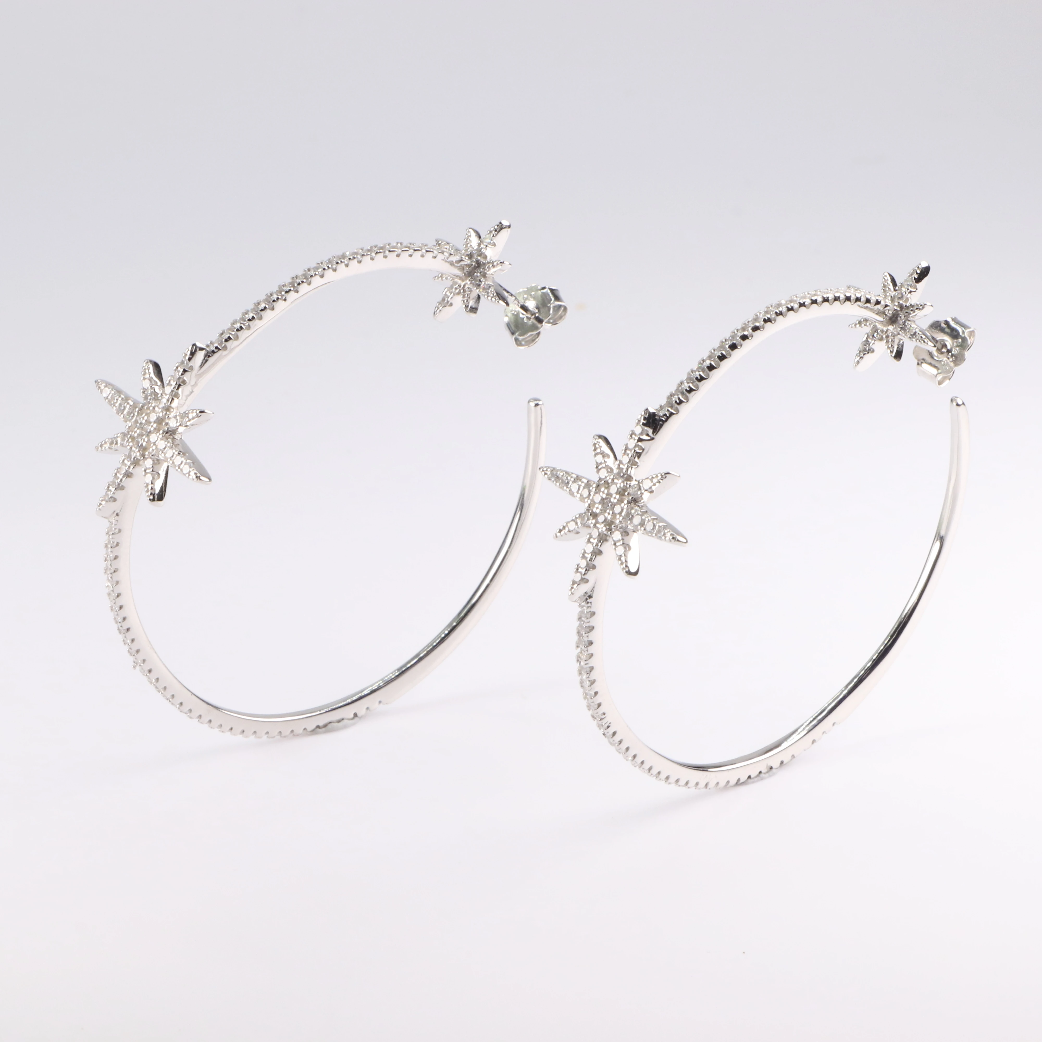 2020 Fuli Silver Trendy Huggie Earring Star Shape Rhodium Big Hoop Earrings Women Jewelry