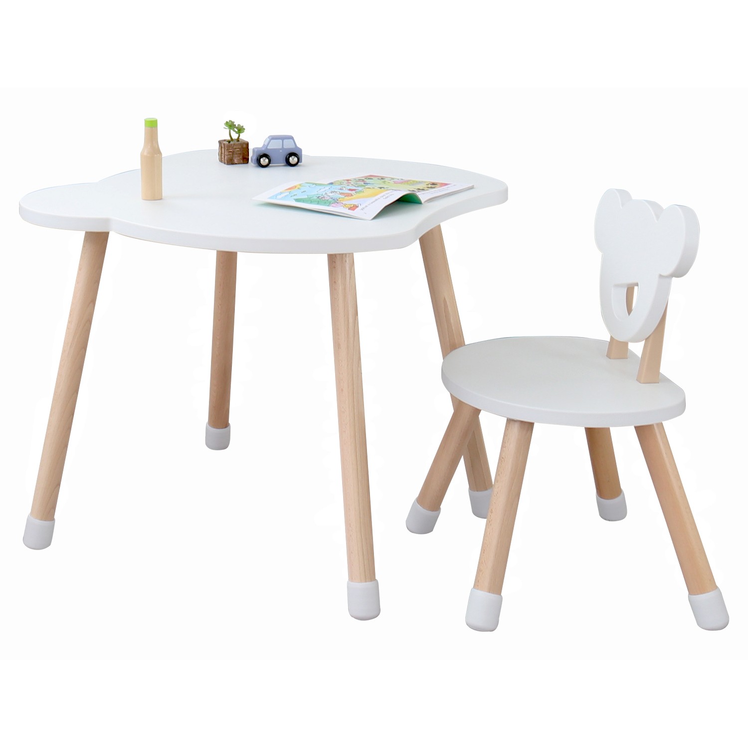 2020 Hot sale Ins Nordic style Wooden Kids Table  and Chair Cartoon bear Shape Kindergarten Children Study Desk Set