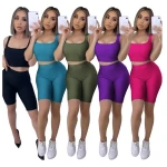 2021 Active Set Two Piece Sleeveless Vest Gym Wear Women Fitness Clothing Workout Sets High Waist Short Yoga Set