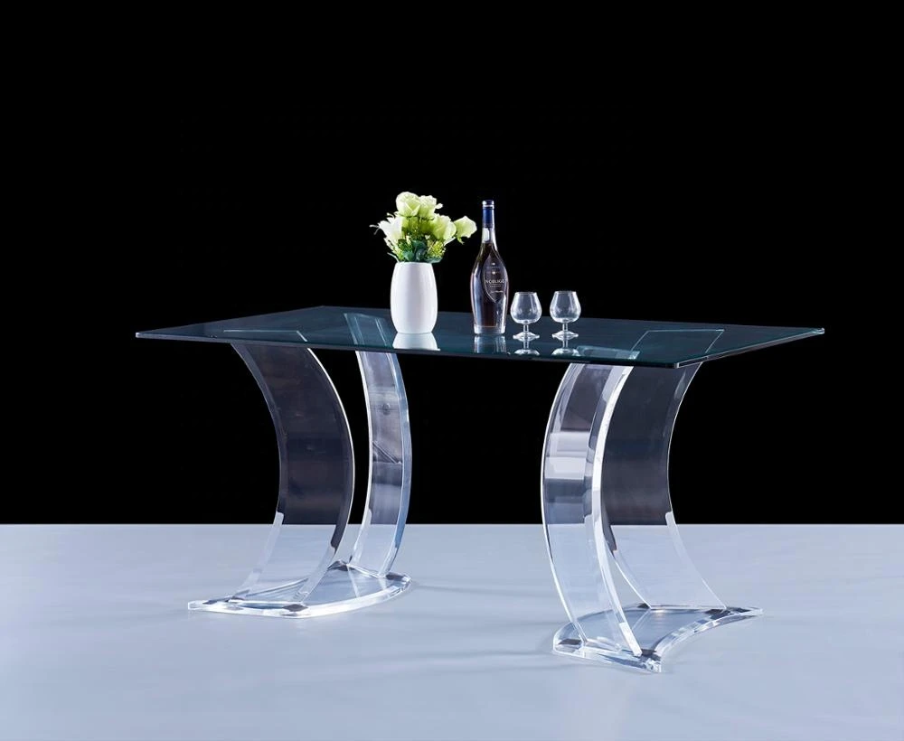 2021 hot new design custom acrylic dining table acrylic table leg and glass table top