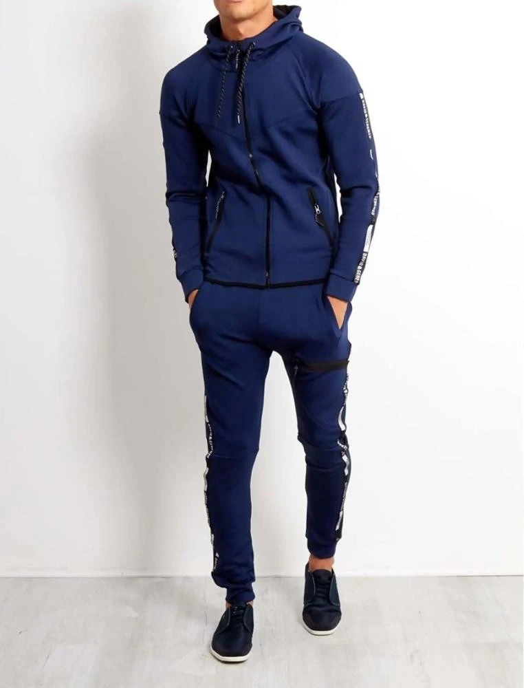 2021 Latest  Fashion Design Strip Plain Jogging Track Suit Mens 2 Piece Set Tracksuit Men Custom Zipper Hoodie Tracksuits