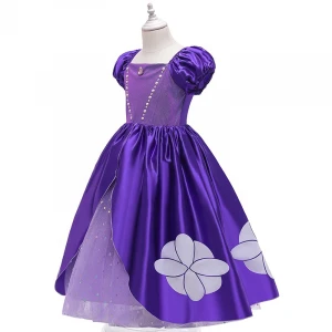2021 New  Kids Sofia Princess Dress Girls Party Purple Dress Kids Clothing Children Halloween Dresses