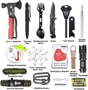 2021 wholesale emergency best survival kit 40 in 1, kamp supervivencia18 in 1 survival gear kit with hatchet,spork