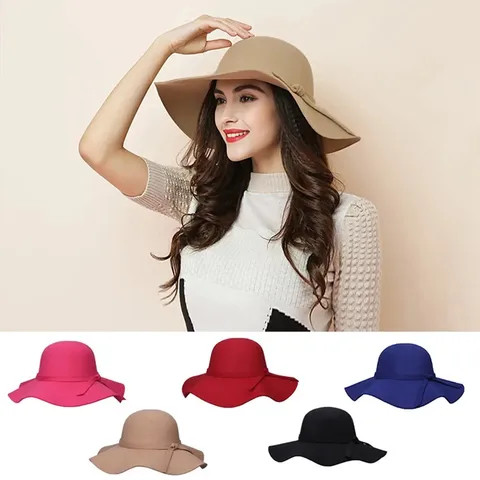 2024 High Quality Autumn and Winter Fashion Woolen Bow Outdoor Big Brim Travel Personalized Versatile Female Fisherman Hat