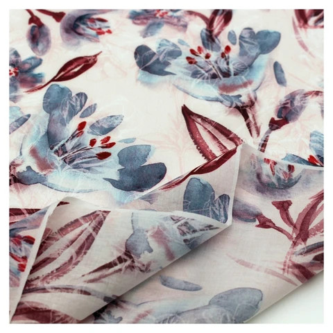 2024 Hot Selling Digital Printed Floral 100% Combed Cotton Plain Lightweight Cotton Voile Fabrics for T-shirts