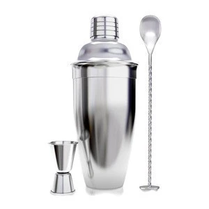 24 oz stainless steel bar set, 3 pieces bartender set of cocktail martini shaker with jigger and bar spoon.