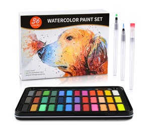 36 colors watercolor art paint set with watercolor paper pad book 3pcs water brush pen