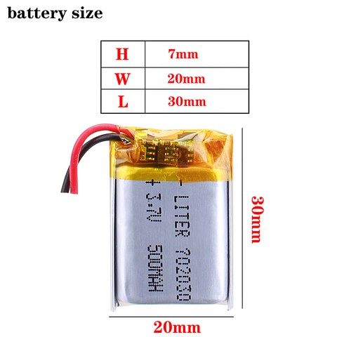 3.7V 702030 500mAh lithium polymer rechargeable battery for  MP3 GPS PSP DVR toys remote control beauty instrument