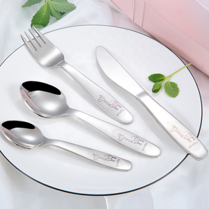 4pcs/set Baby Dishes Stainless Steel Teaspoon Spoon Fork Knife Utensils Set Kids Learning Eating Habit Children Tableware
