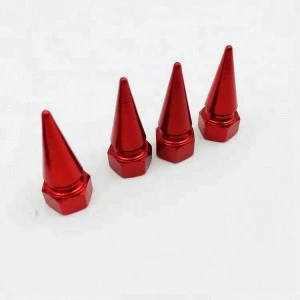 4x Long Impale Spike Style Polished Aluminum Tire Valve Stem Caps Red