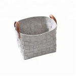 6 Colors Durable Felt Laundry Basket PU Leather Handle Felt Storage Basket