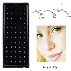 60 24 40 Sets Box Nose Stud Women Body Jewelry, Stainless Steel Body Piercing Jewelry, Gold Nose Pin Crystal Nose Ring
