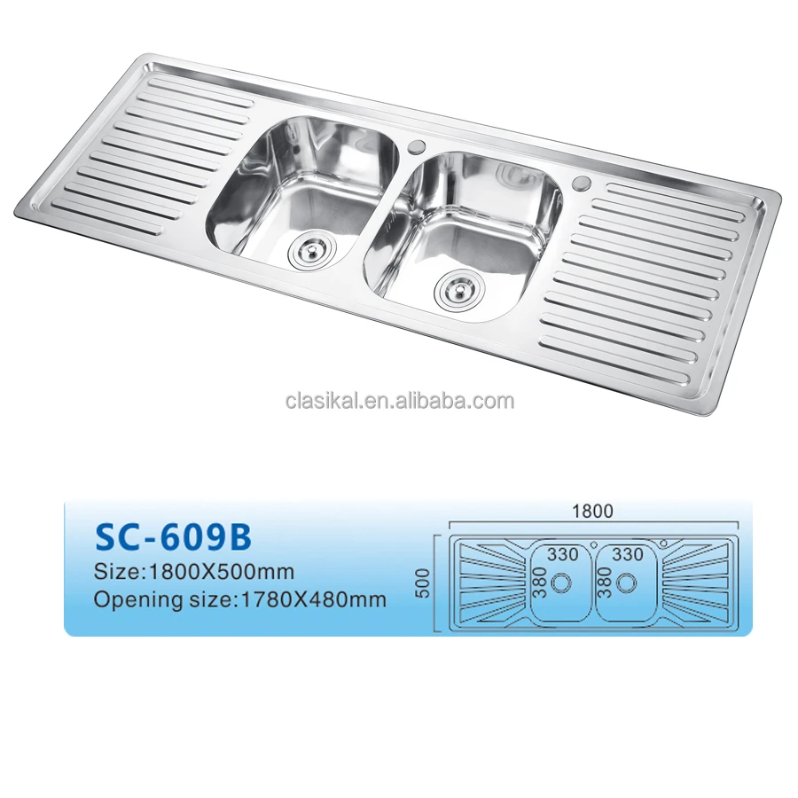 609A European standard high quality double drainer stainless steel kitchen sink