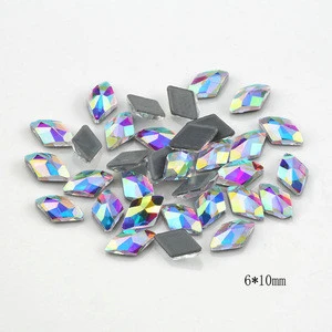 6*10mm Rhombus Shape Iron on transfer Glass Foil Back Stone Crystal AB Rhinestone for Grown Decoration Textile Accessories