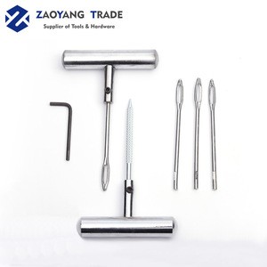 6pc tire repair tools kit include steel T handle reamer and split eye plugger and replacement of split eye needle
